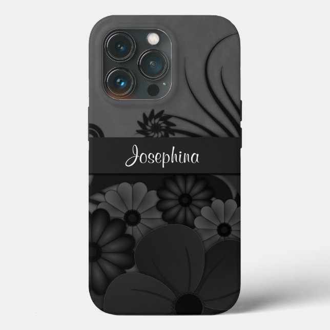 Gothic Black and Grey Hibiscus Floral  Case-Mate iPhone Case (Back)