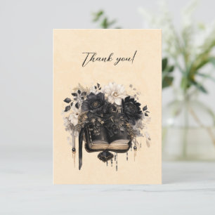 Gothic Black and Ivory Book and Flowers Thank You Card