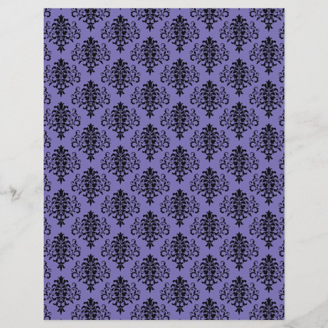 Gothic Black and Purple Damask Scrapbook Paper (Front)