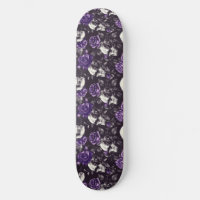 Gothic Black and Purple Skulls Roses Skateboard