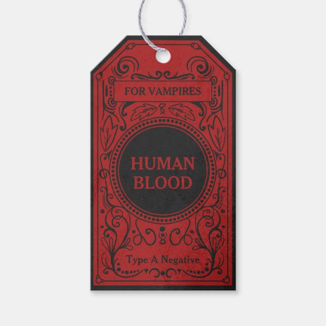 Gothic black and red antique vampire blood tag (Front)