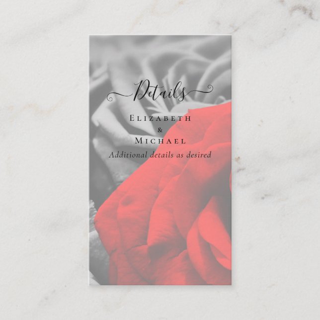 Gothic Black and Red Roses Goth Wedding Details Business Card (Front)