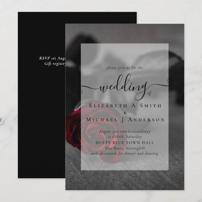 Gothic Black and Red Roses Goth Wedding Invite (Front/Back)