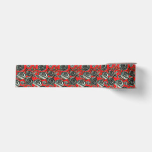 Gothic Black and red roses pattern Grosgrain Ribbon