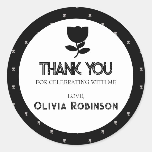 Gothic black and white Birthday Classic Round Sticker (Front)