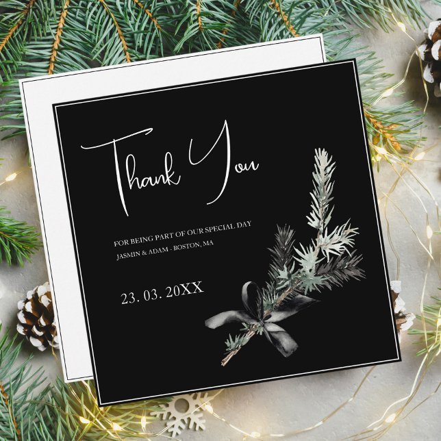 Gothic Black and White Christmas Branch Wedding Thank You Card (Creator Uploaded)