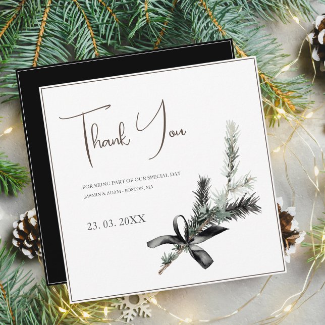 Gothic Black and White Christmas Branch Wedding Thank You Card (Creator Uploaded)