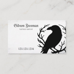 Gothic Black and White Crow Silhouette Tattoo Business Card