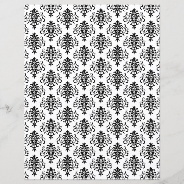 Gothic Black and White Damask Scrapbook Paper (Front)