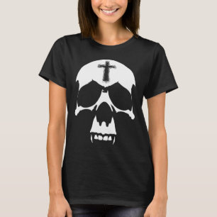 Gothic Black and White Demon Skull Illustration T-Shirt