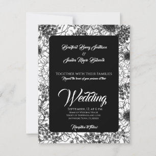 Gothic Black and White Floral  Wedding invitation