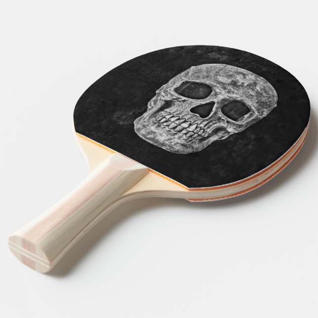 Gothic Black And White Grunge Skull Ping Pong Paddle (Front Angle)