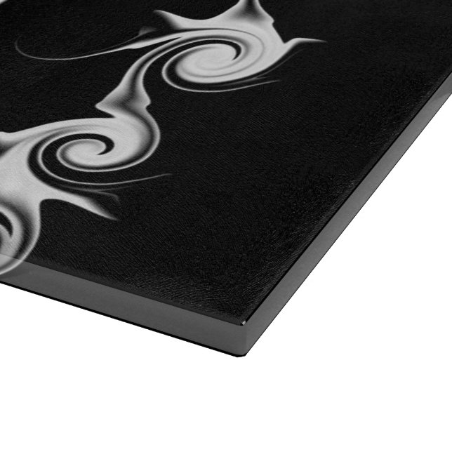 Gothic Black and White Linear Curlicue Pattern Cutting Board (Corner)
