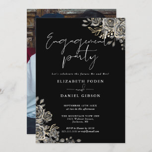 Gothic Black And White Photo Engagement Party Invitation