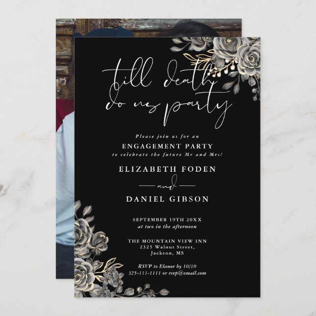 Gothic Black And White Photo Engagement Party Invitation (Front/Back)