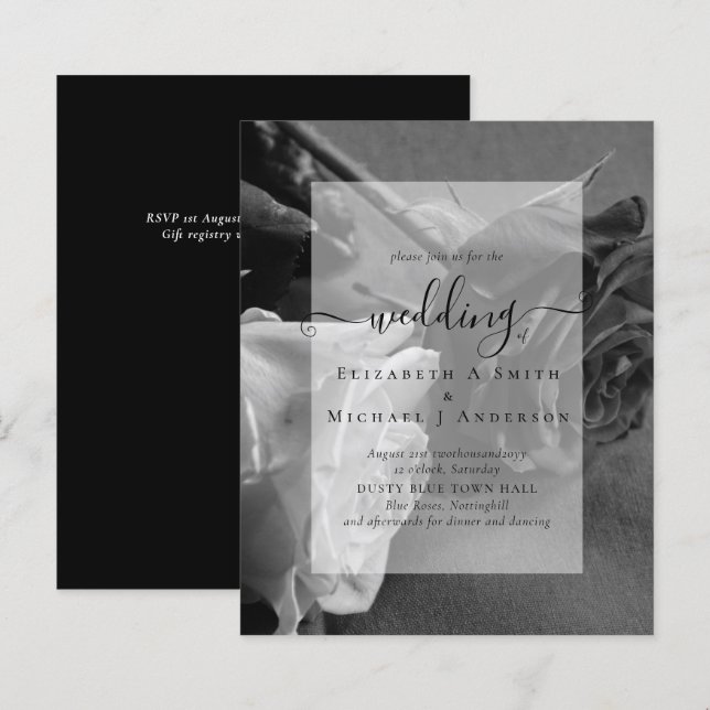 Gothic Black and White Roses Goth Wedding Invite (Front/Back)