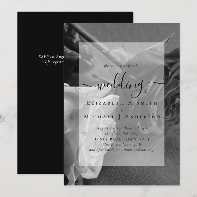 Gothic Black and White Roses Goth Wedding Invite (Front/Back)