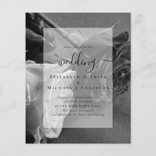 Gothic Black and White Roses Goth Wedding Invite Flyer (Front)