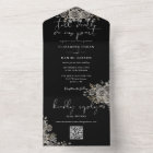 Gothic Black And White Roses QR Code Wedding