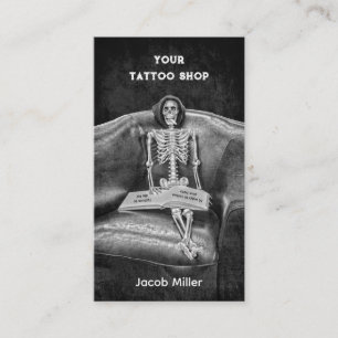 Gothic Black And White Skeleton Tattoo Shop Business Card