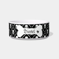 Gothic Black and White Skull Ceramic Pet Bowl