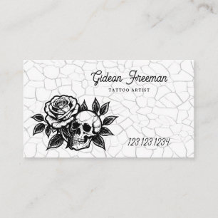 Gothic Black and White Skull Tattoo Shop Business Card