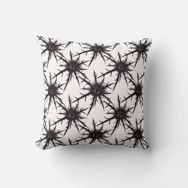 Gothic Black and White Thistle Pattern Halloween Cushion (Front)