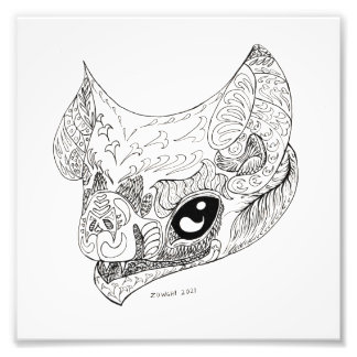 Gothic Black and White Vampire Bat Floral Drawing Photo Print