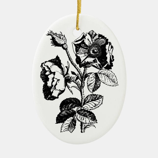 Gothic Black Antique Rose Ceramic Tree Decoration (Front)