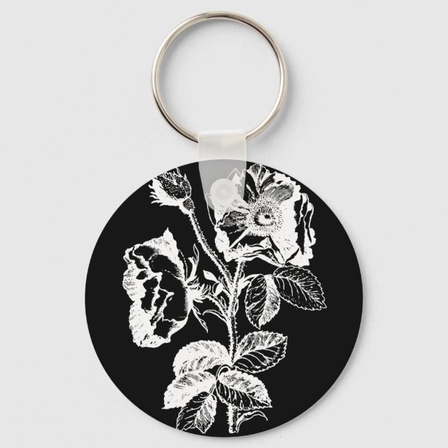 Gothic Black Antique Rose Key Ring (Front)