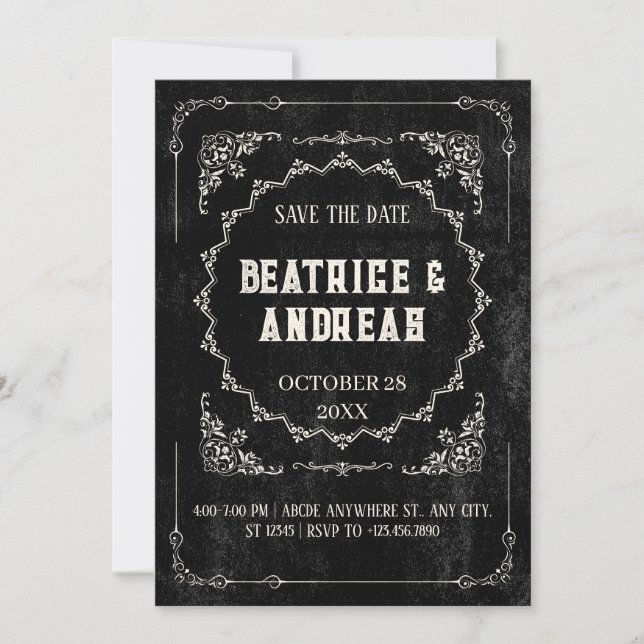 Gothic black baroque save the date (Front)