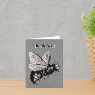Gothic Black Bee Illustration Skull Crossbone Grey Thank You Card