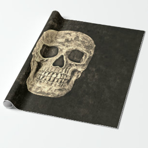 Gothic Black Beige Human Skull Texture Wrapping Paper