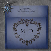 Gothic Black & Blue Filigree Heart Wedding