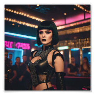 Gothic Black Bob Girl Dancer in Nightclub Photo Print
