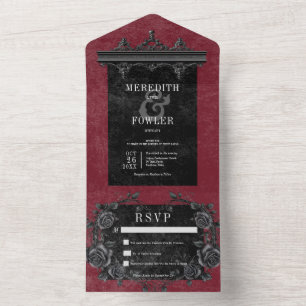Gothic Black Border 5 & Black Roses Wine No Dinner All In One Invitation