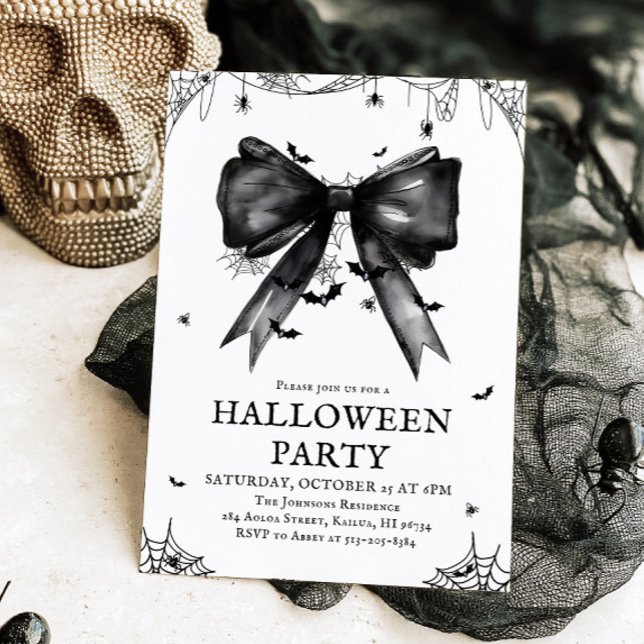 Gothic Black Bow Coquette Halloween Party Invitation (Creator Uploaded)