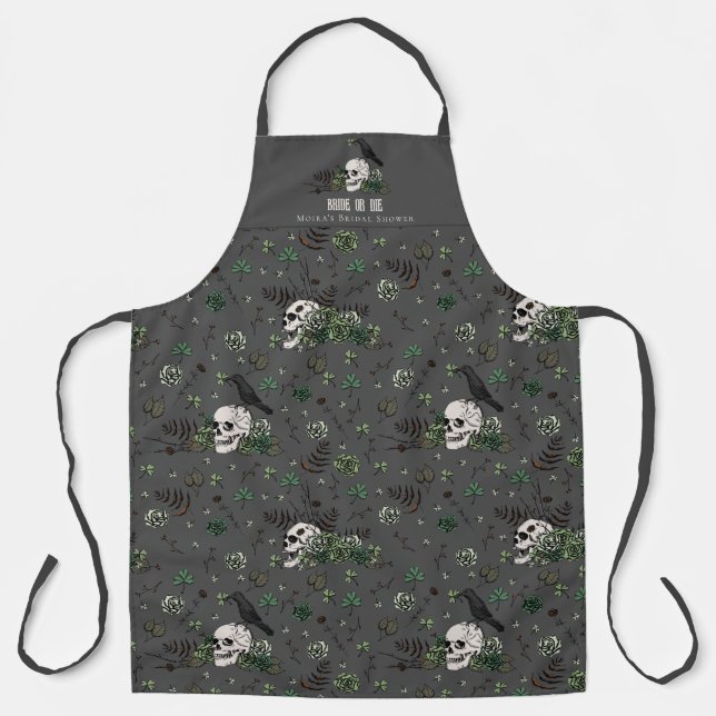 Gothic Black Bride or Die Floral Skull Wedding Apron (Front)