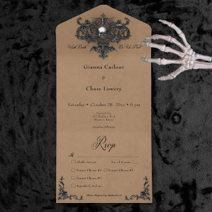 Gothic Black & Brown Halloween Filigree Dinner All In One Invitation