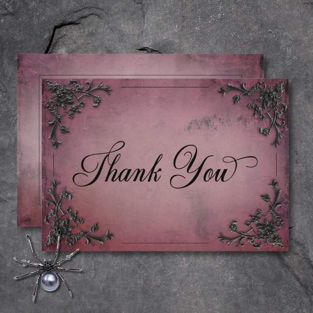 Gothic Black & Burgundy Filigree Heart Wedding Thank You Card (Gothic Black & Burgundy Filigree Heart Wedding Thank You Card)
