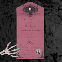 Gothic Black & Burgundy Halloween Filigree QR Code