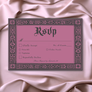 Gothic Black Burgundy Mediaeval Until Death Weddin RSVP Card