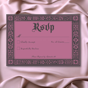 Gothic Black Burgundy Mediaeval Until Death Weddin RSVP Card