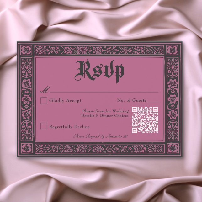 Gothic Black Burgundy Mediaeval Until Death Weddin RSVP Card (Gothic Black Burgundy Medieval Until Death Wedding RSVP Card)
