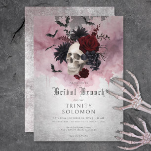Gothic Black & Burgundy Skull & Bats Bridal Brunch Invitation