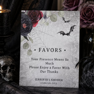 Gothic Black Burgundy Spooky Bridal Bridal Shower Pedestal Sign