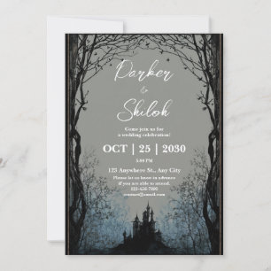 Gothic Black Castle Spooky Forest Wedding Invitation
