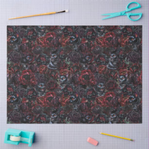 Gothic Black Cat & Dark Flowers Pattern  Tissue Paper