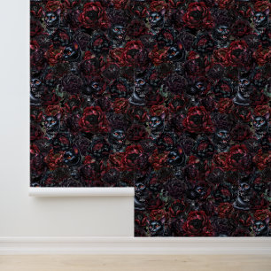 Gothic Black Cat & Dark Flowers Pattern  Wallpaper