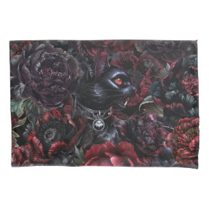 Gothic Black Cat & Dark Flowers Pillowcase